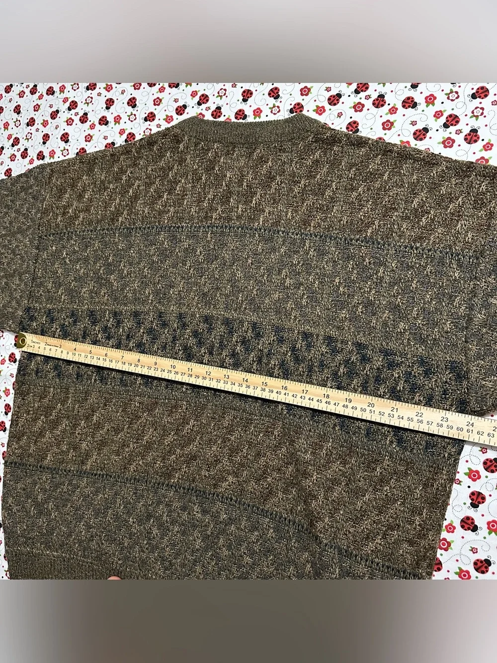 Vintage 90s Towncraft Textured Knit Grandpa Sweater Men XL Olive Brown Geometric